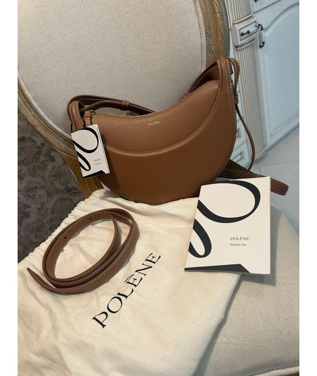 POLENE Коричневая кожаная сумка через плечо, фото 7