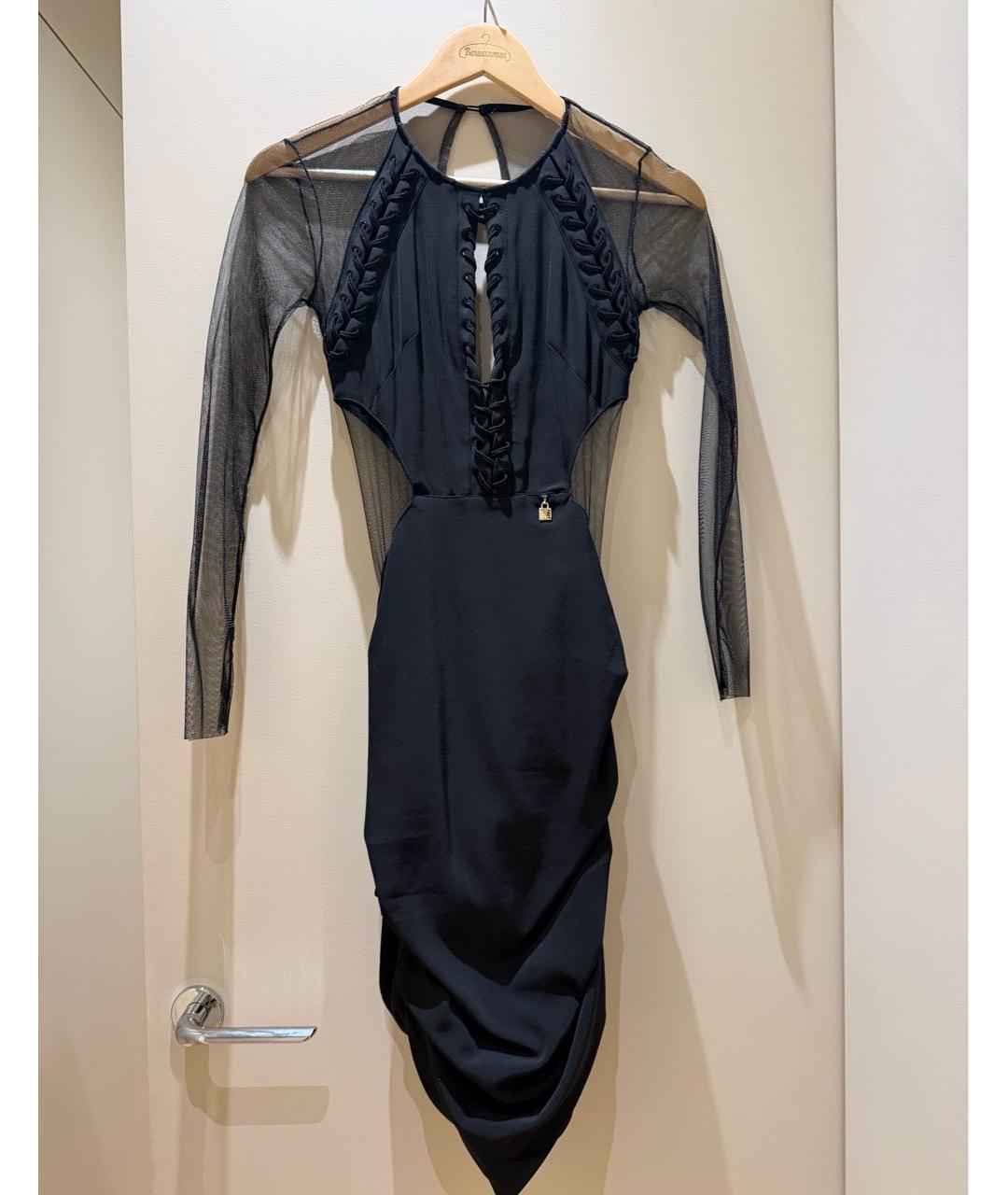 ELISABETTA FRANCHI Черное хлопко-эластановое коктейльное платье, фото 7