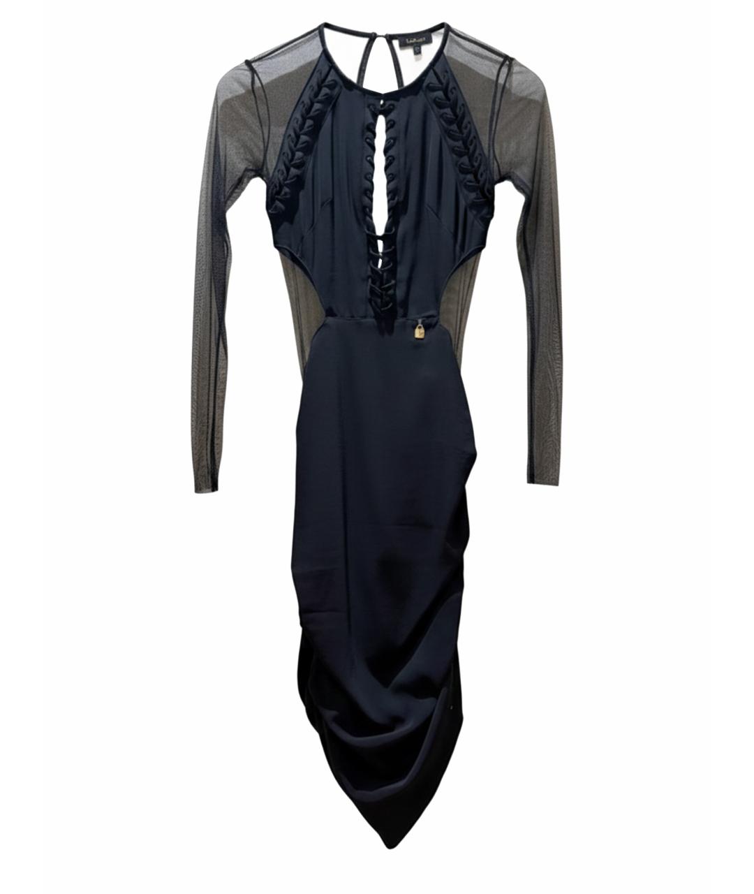 ELISABETTA FRANCHI Черное хлопко-эластановое коктейльное платье, фото 1