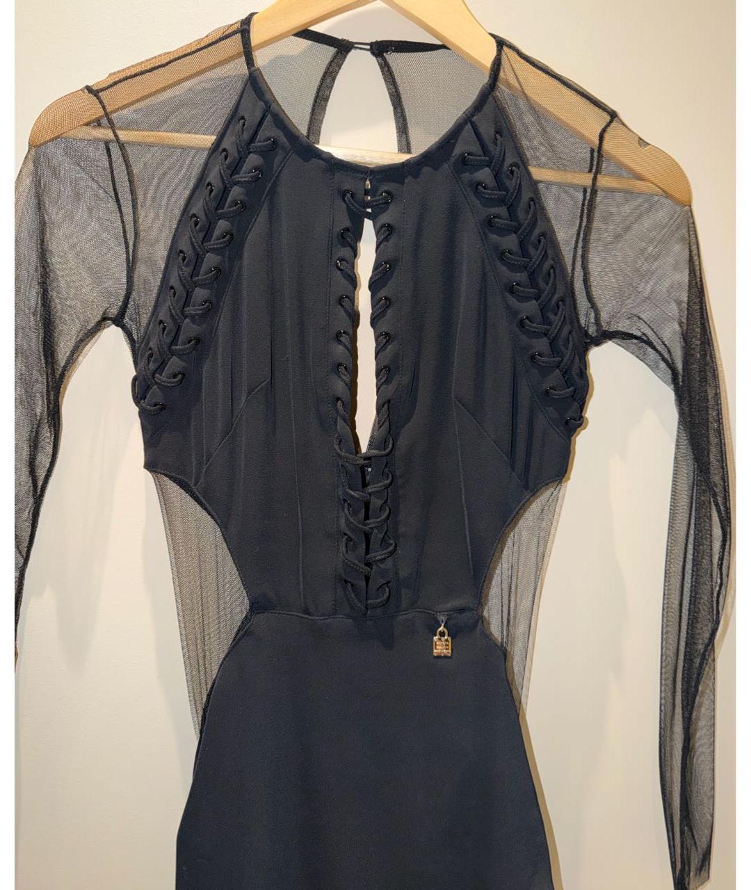 ELISABETTA FRANCHI Черное хлопко-эластановое коктейльное платье, фото 5