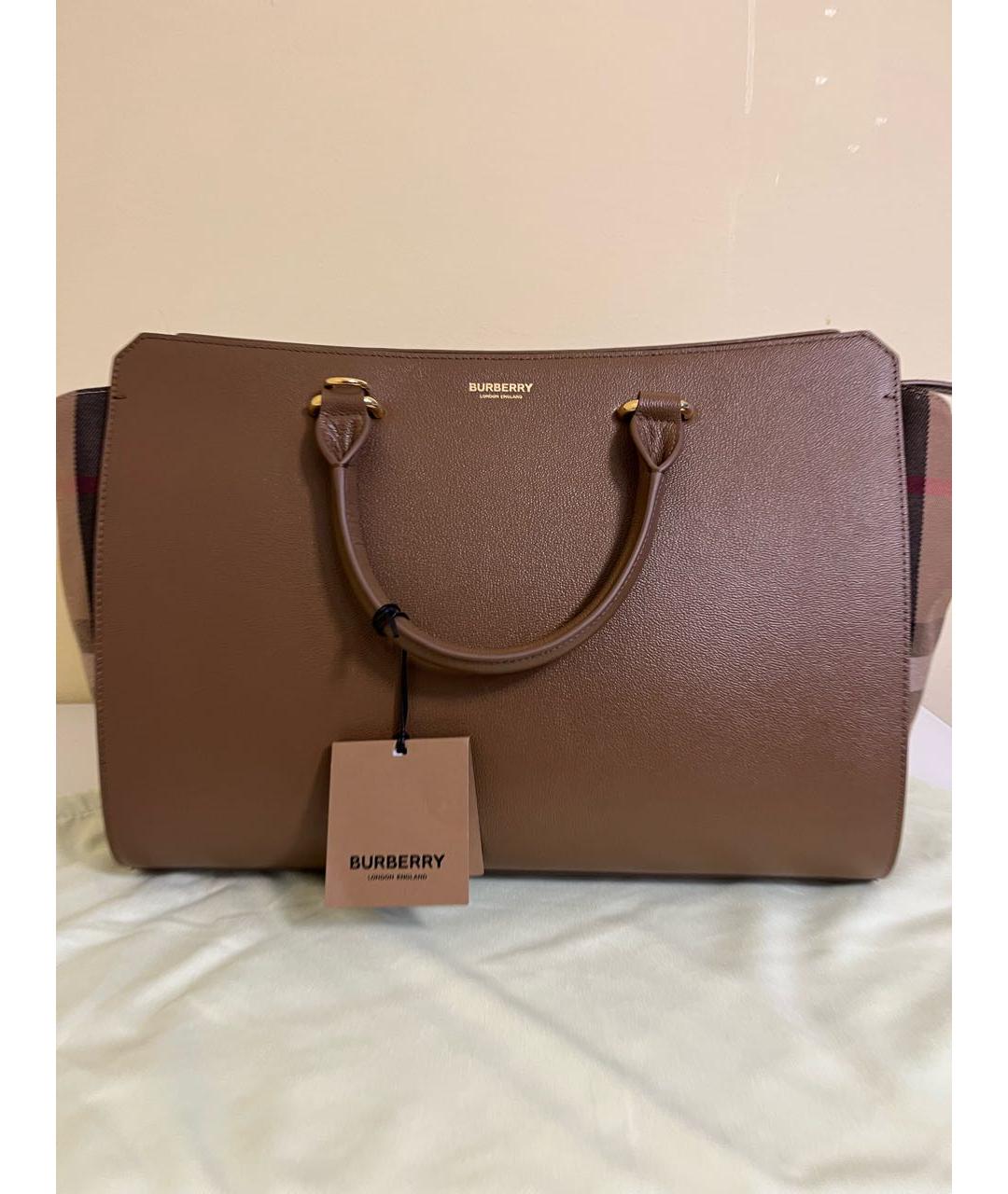 BURBERRY Коричневая кожаная сумка с короткими ручками, фото 9