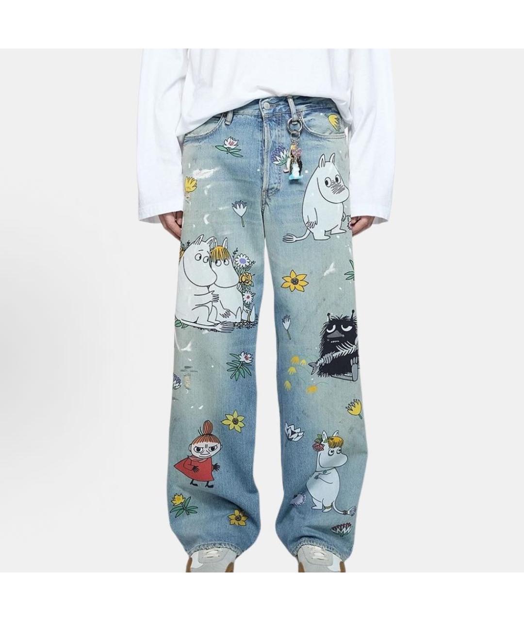 ACNE STUDIOS Голубые хлопковые прямые джинсы, фото 2