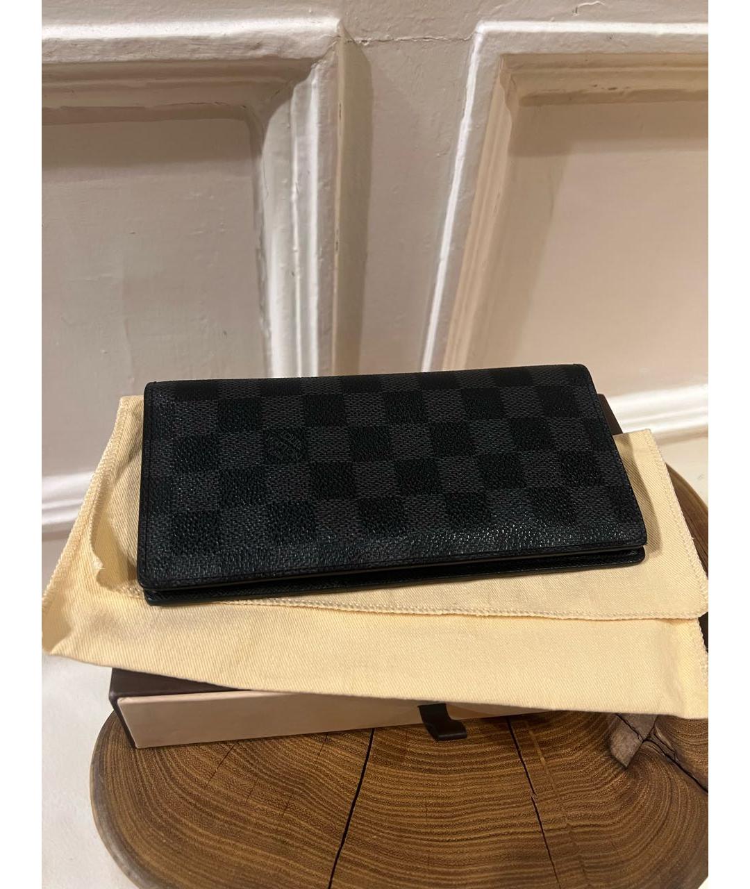 LOUIS VUITTON Черный кожаный кошелек, фото 8