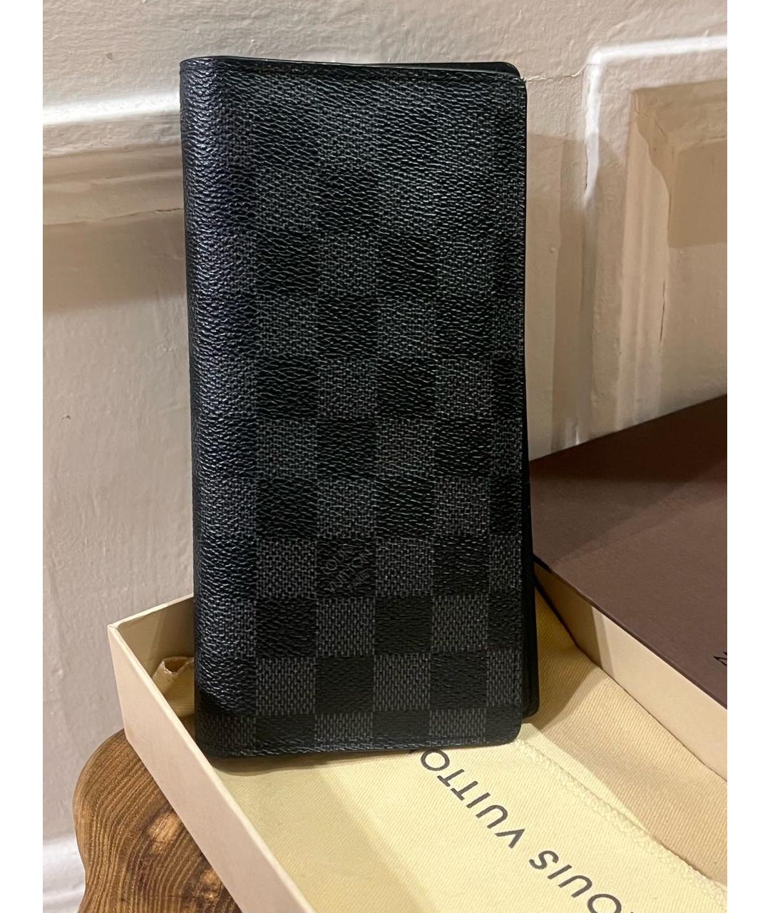 LOUIS VUITTON Черный кожаный кошелек, фото 6