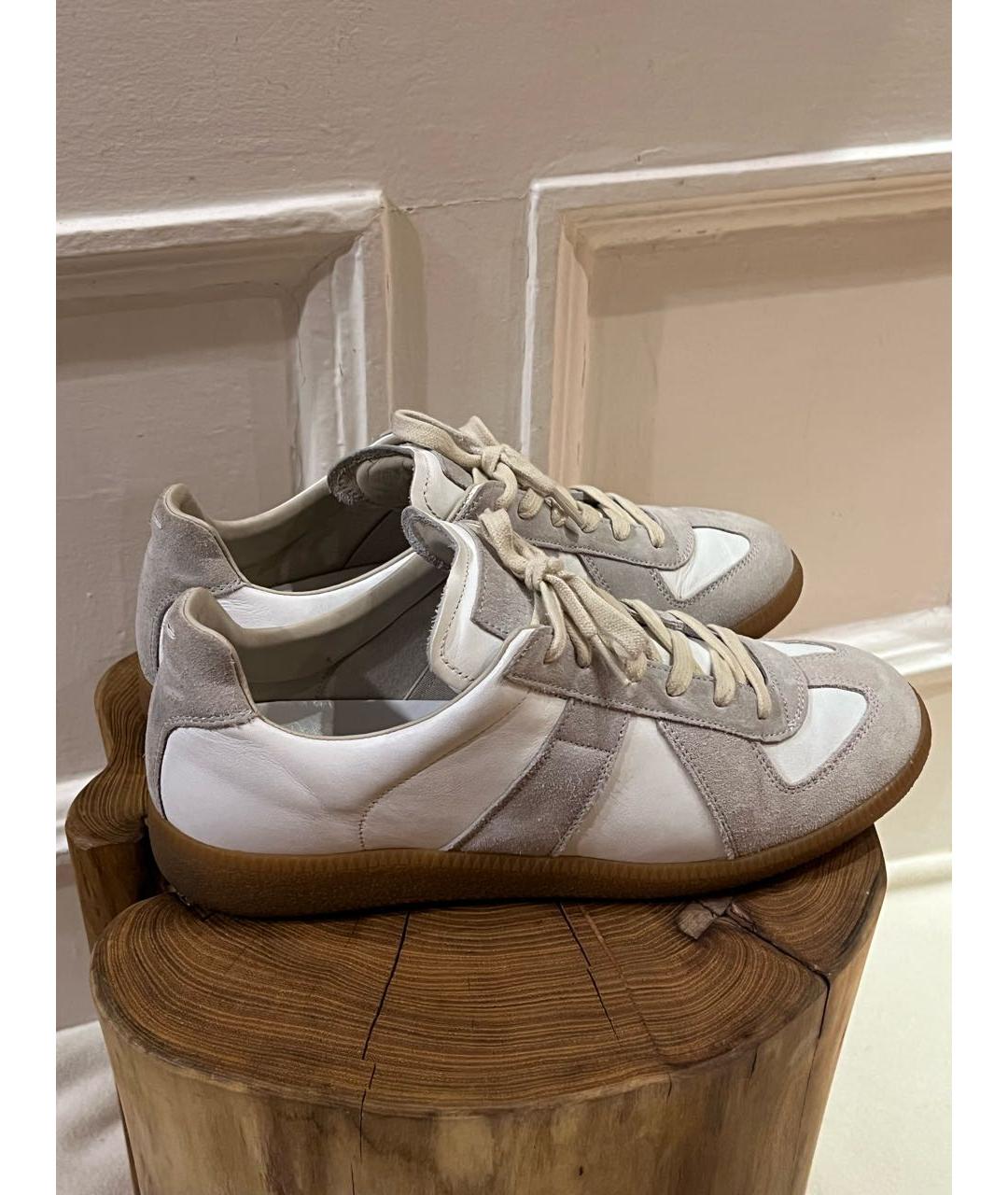 MAISON MARGIELA Серые кожаные низкие кроссовки / кеды, фото 3