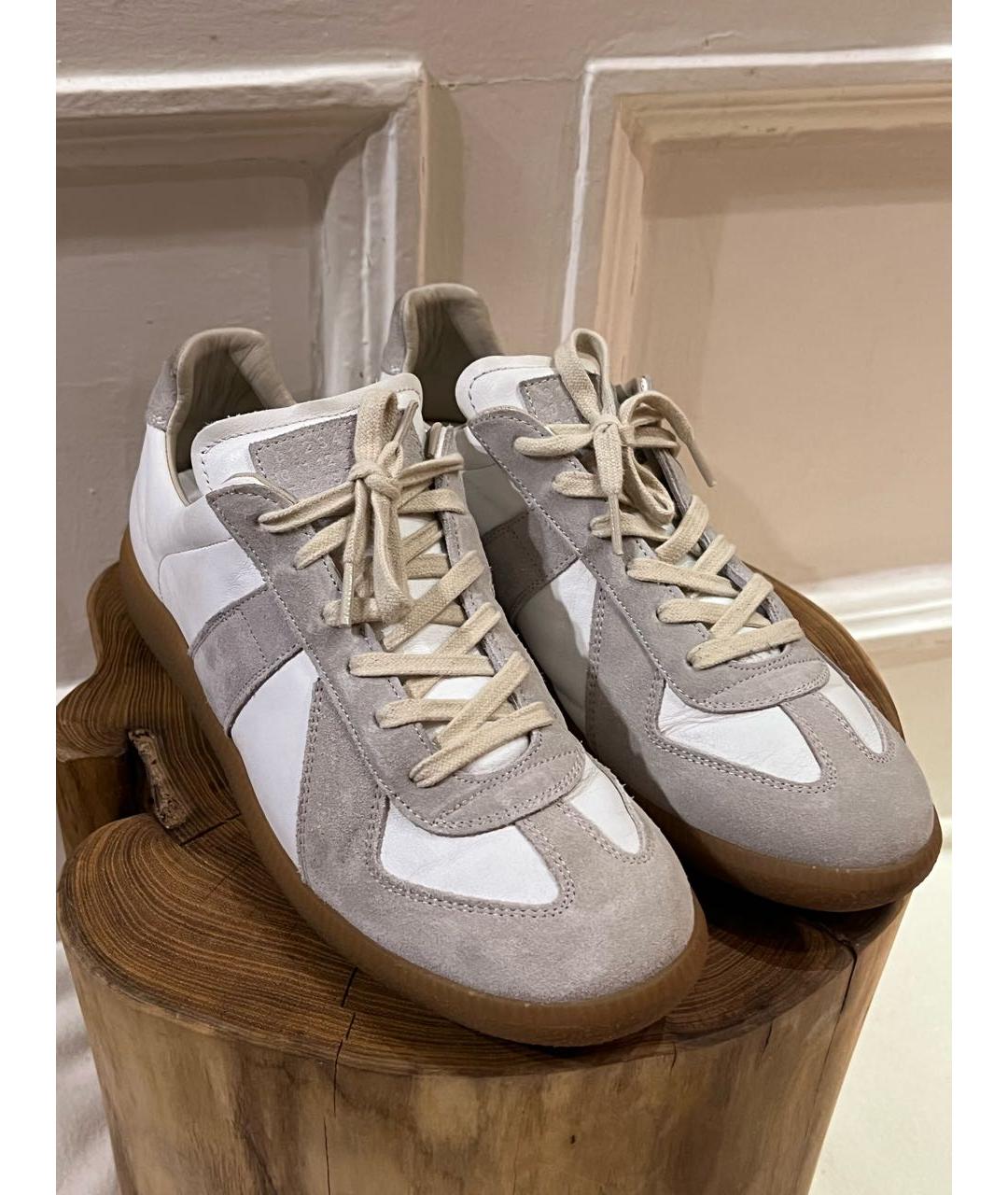 MAISON MARGIELA Серые кожаные низкие кроссовки / кеды, фото 2