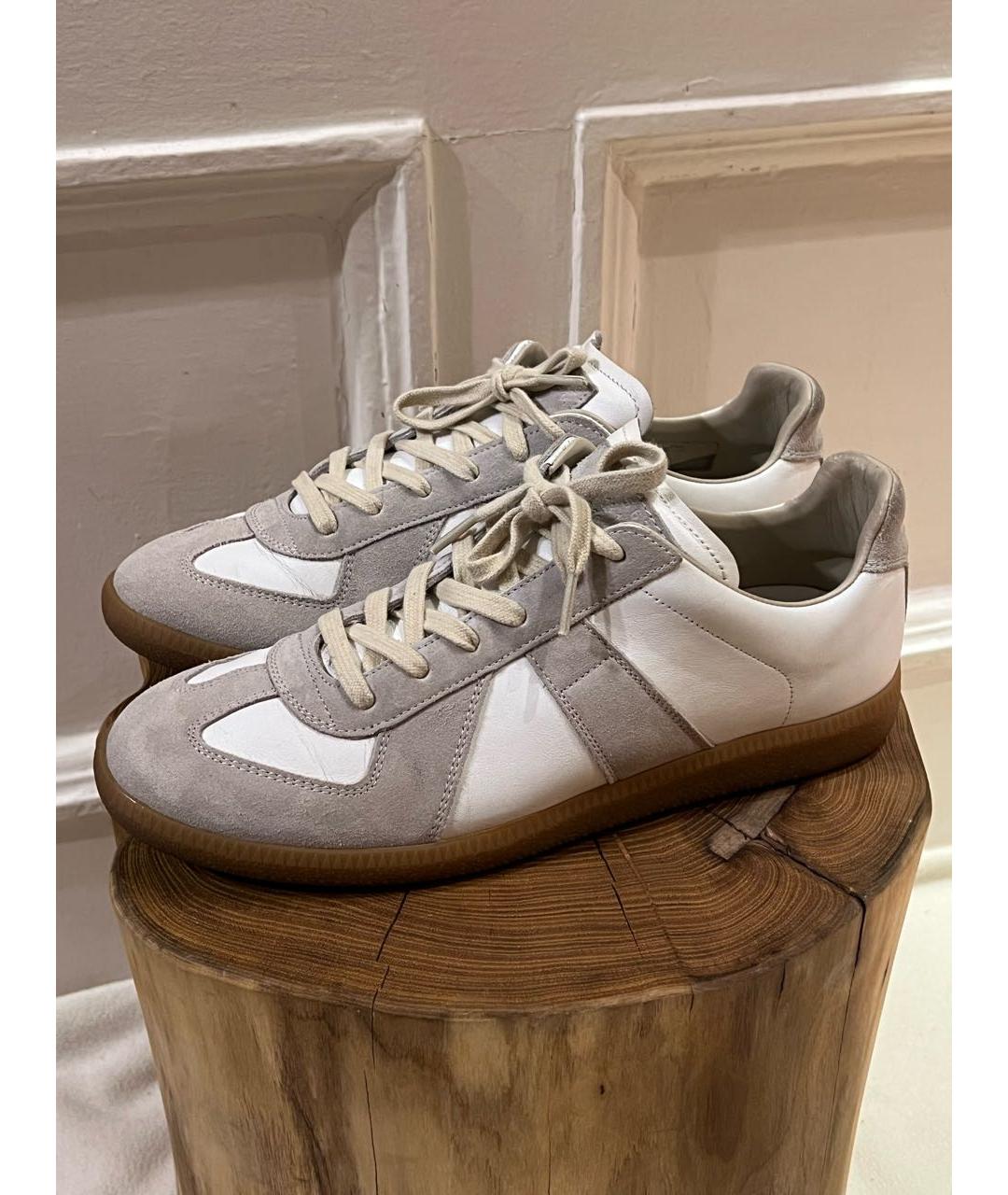 MAISON MARGIELA Серые кожаные низкие кроссовки / кеды, фото 7