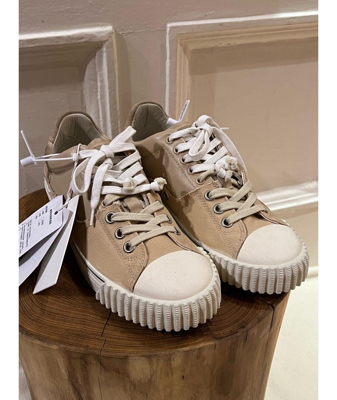 MAISON MARGIELA Бежевые кожаные кеды, фото 2