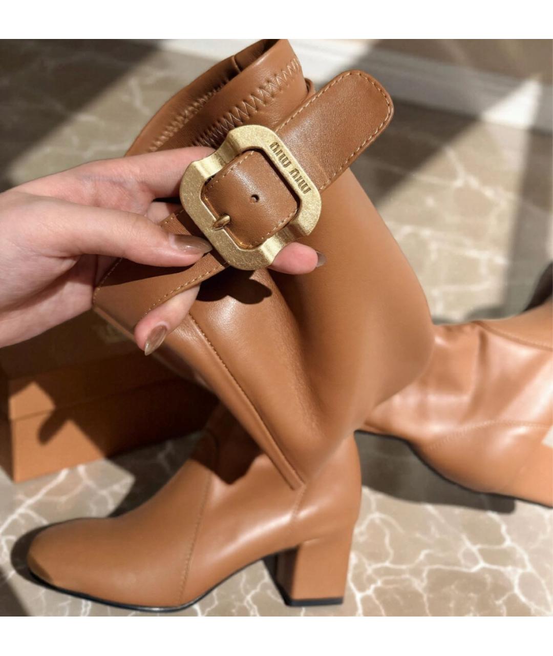 MIU MIU Коричневые кожаные сапоги, фото 6