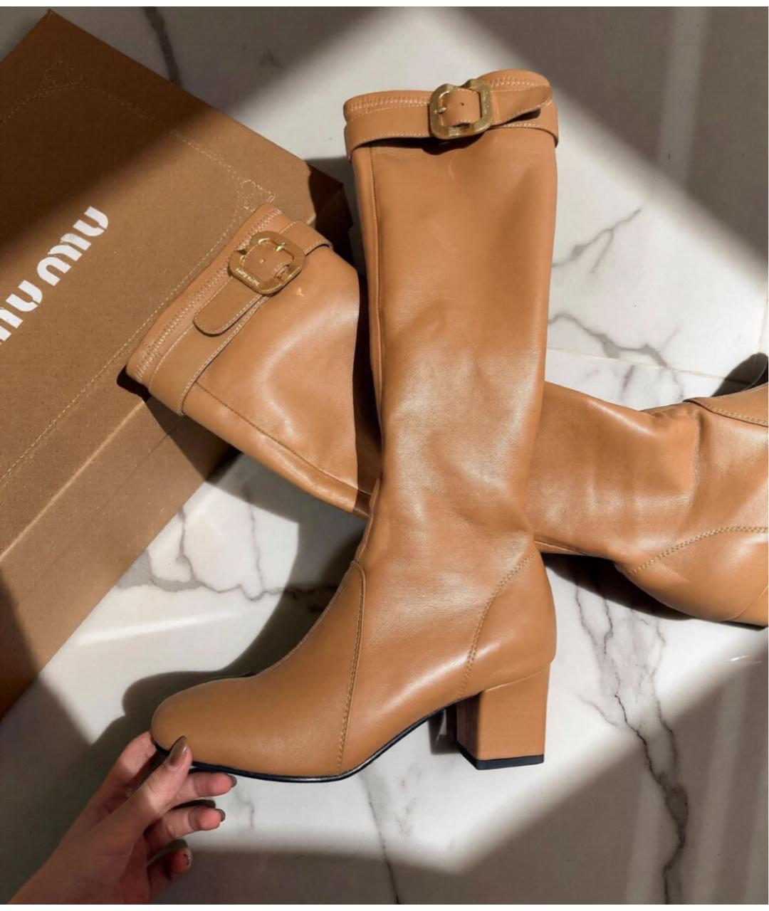 MIU MIU Коричневые кожаные сапоги, фото 5
