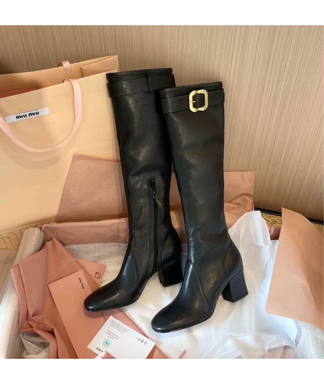 MIU MIU Черные кожаные сапоги, фото 3