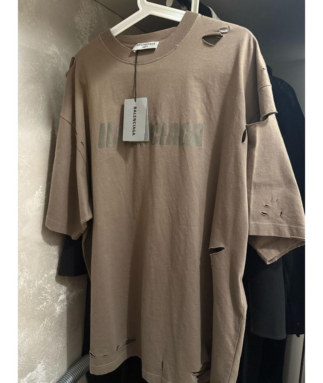 BALENCIAGA Коричневая хлопковая футболка, фото 2