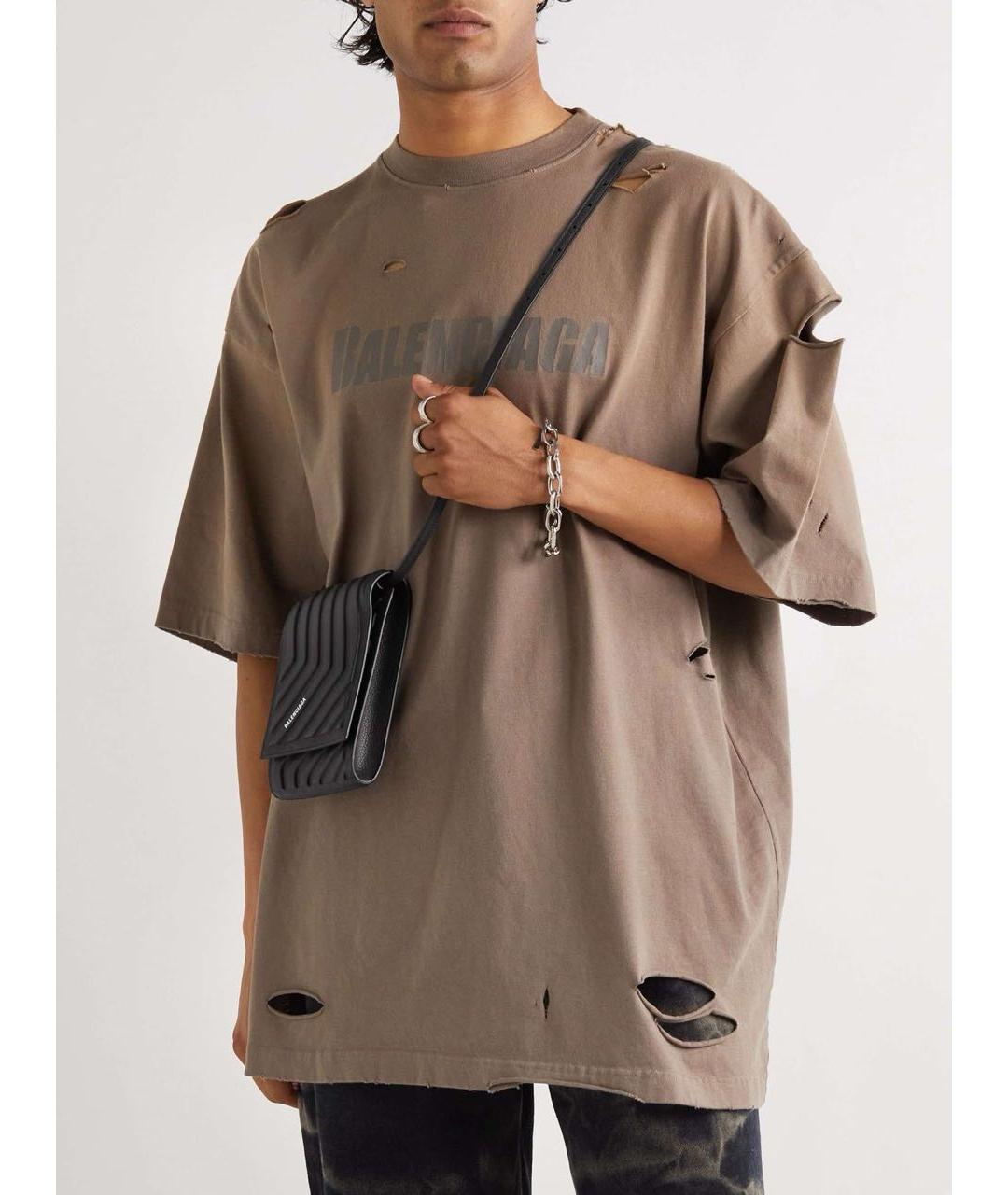 BALENCIAGA Коричневая хлопковая футболка, фото 6