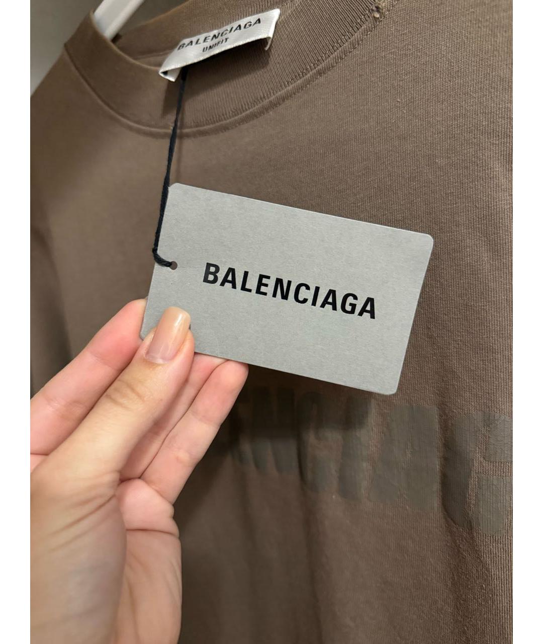 BALENCIAGA Коричневая хлопковая футболка, фото 3