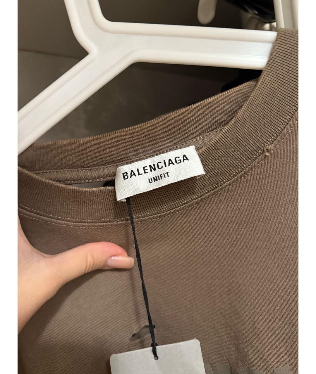 BALENCIAGA Коричневая хлопковая футболка, фото 4