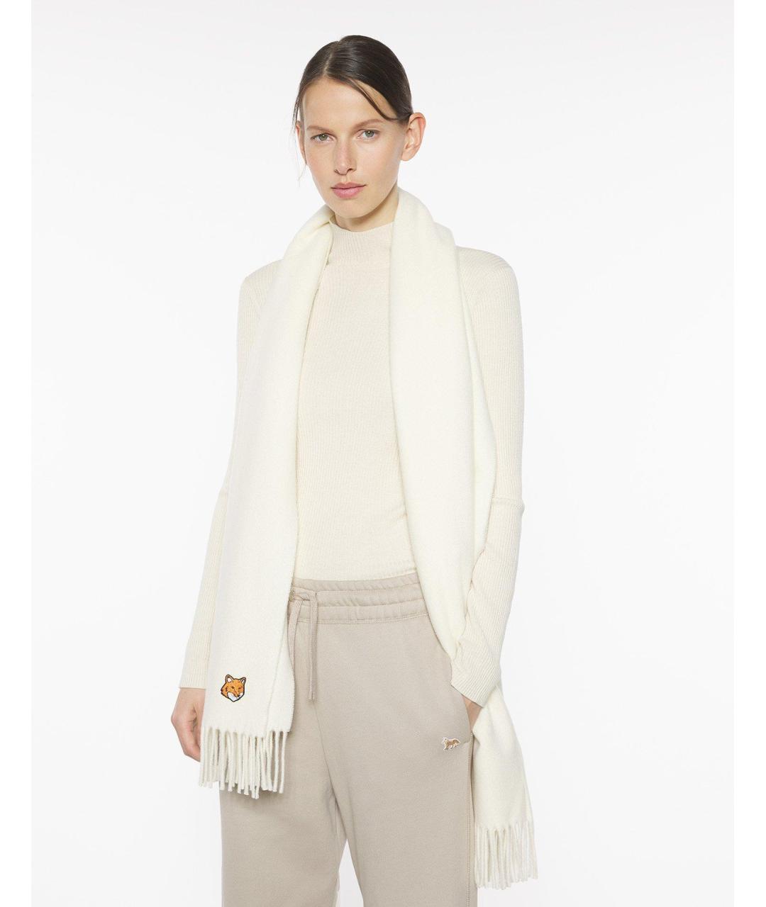 MAISON KITSUNE Бежевый шерстяной шарф, фото 2