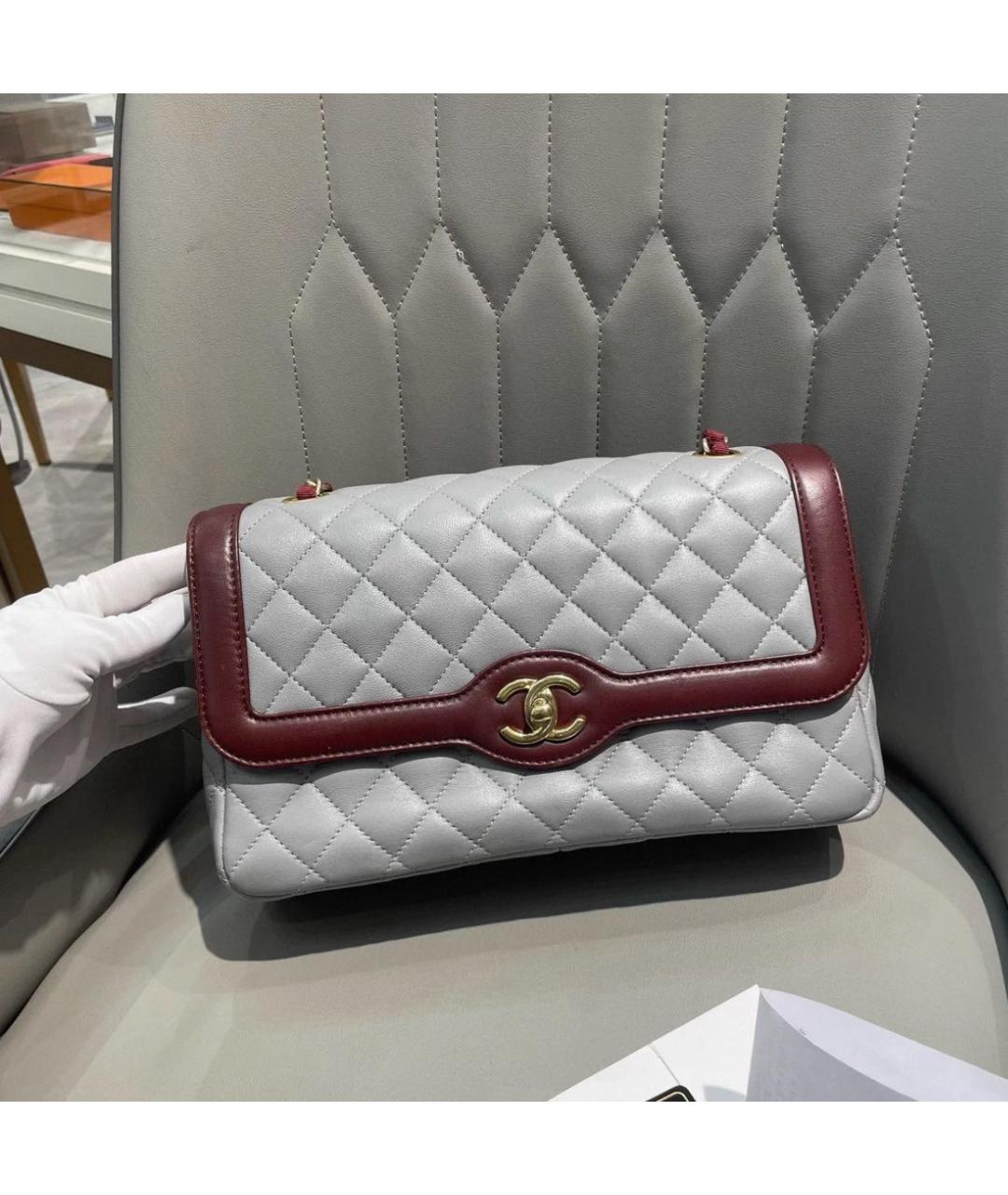 CHANEL Серая кожаная сумка через плечо, фото 5