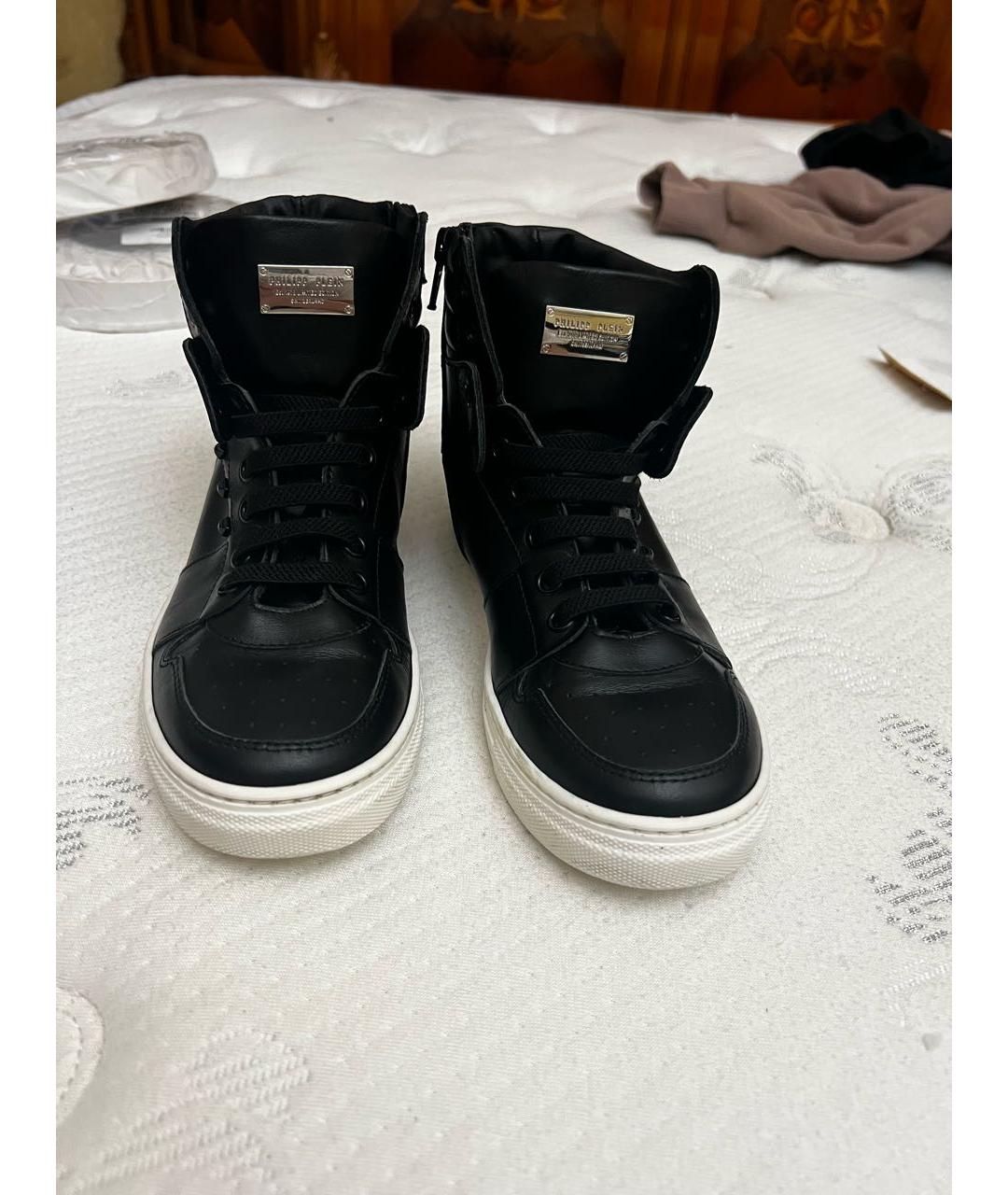 PHILIPP PLEIN JUNIOR Черные кожаные кеды, фото 2