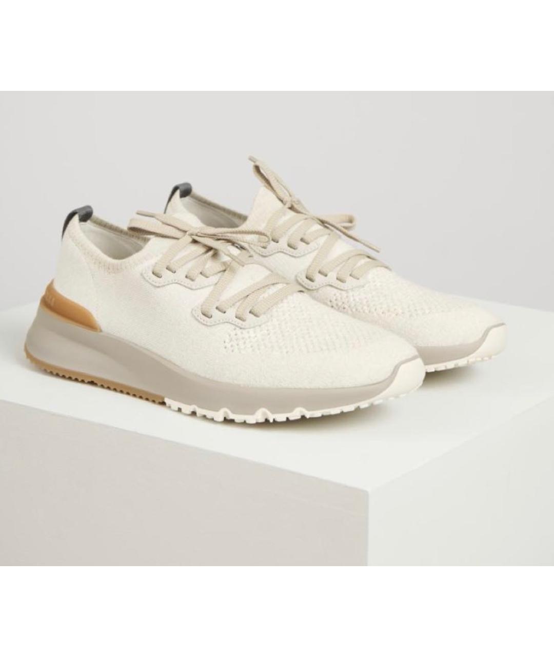 BRUNELLO CUCINELLI Бежевые текстильные низкие кроссовки / кеды, фото 5