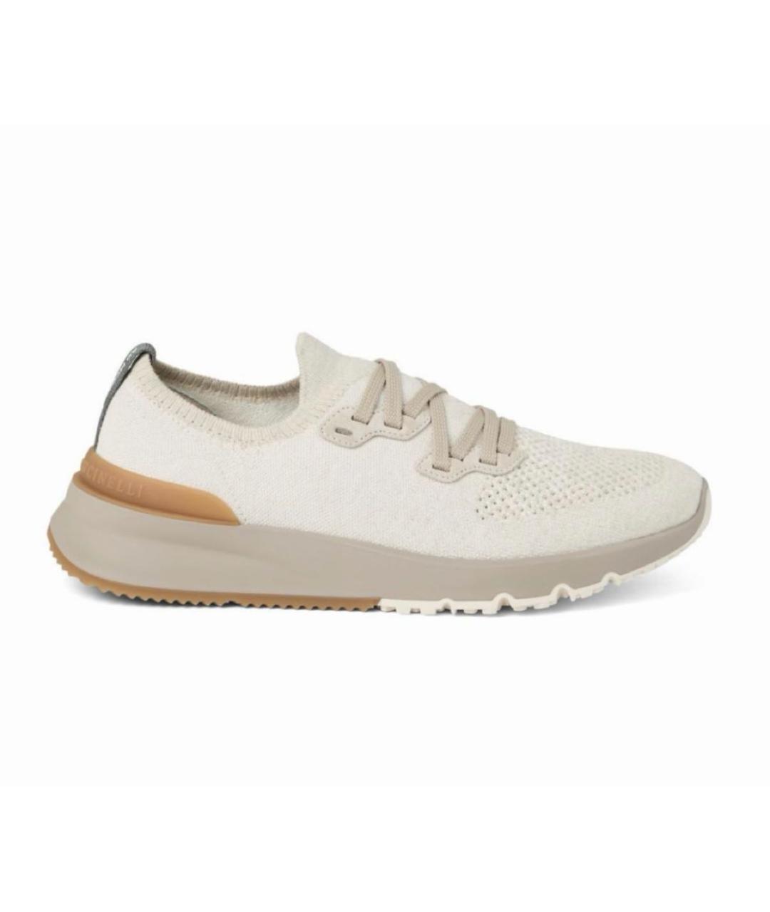 BRUNELLO CUCINELLI Бежевые текстильные низкие кроссовки / кеды, фото 1