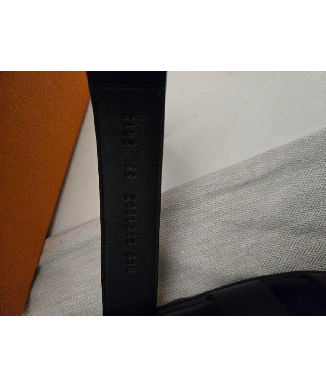 HERMES Черные кожаные шлепанцы, фото 8