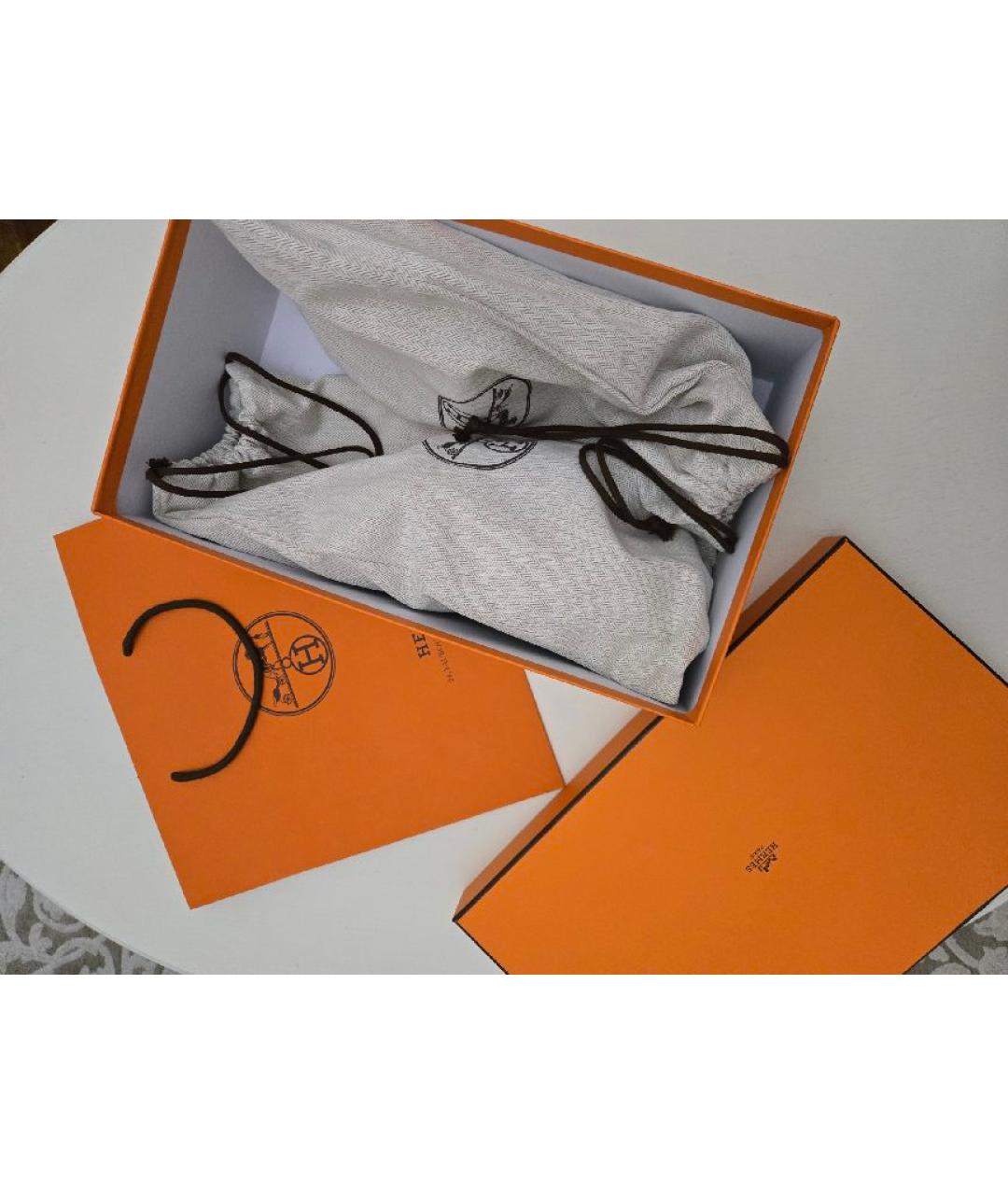 HERMES Черные кожаные шлепанцы, фото 7