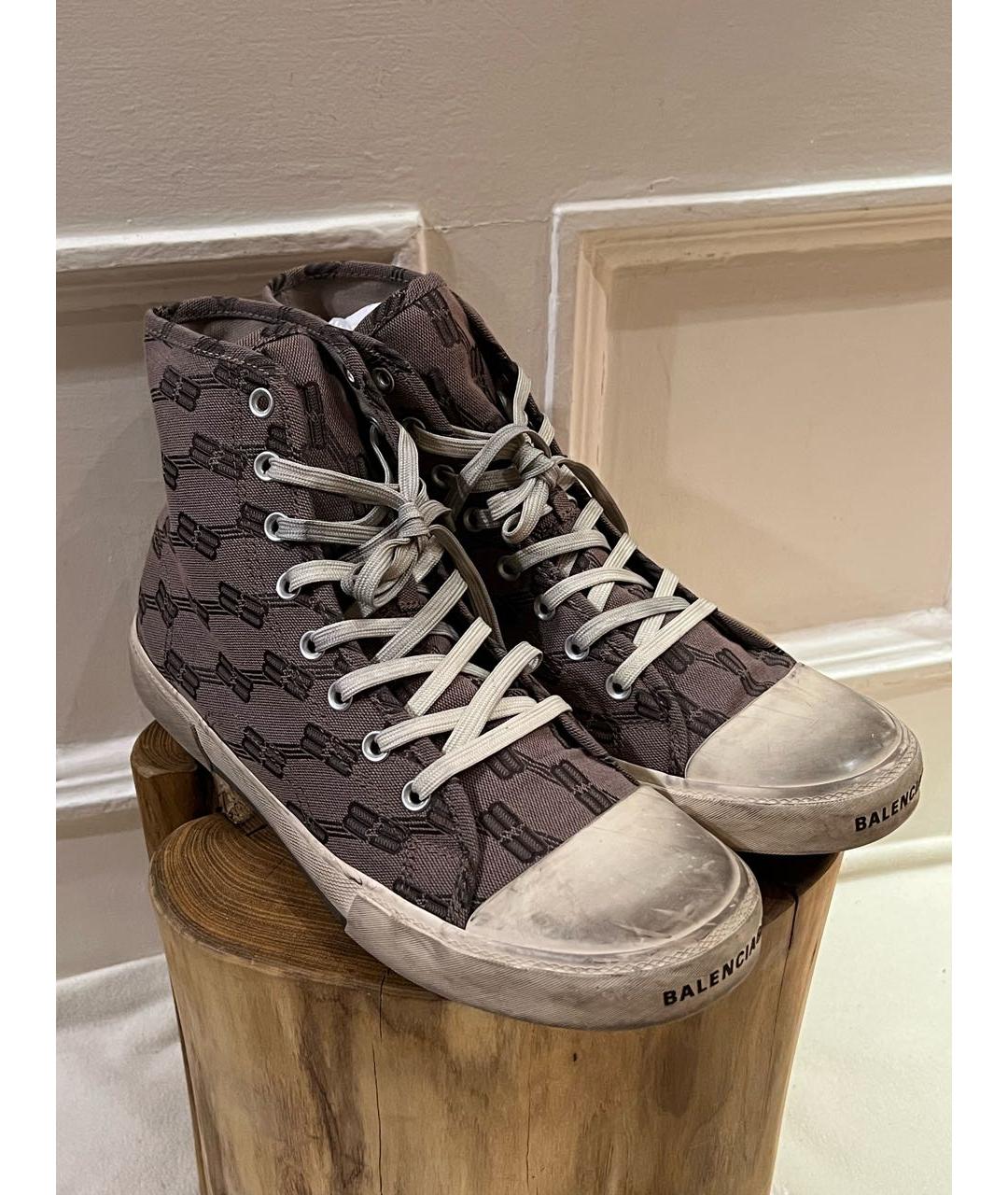 BALENCIAGA Коричневые текстильные высокие кроссовки / кеды, фото 2