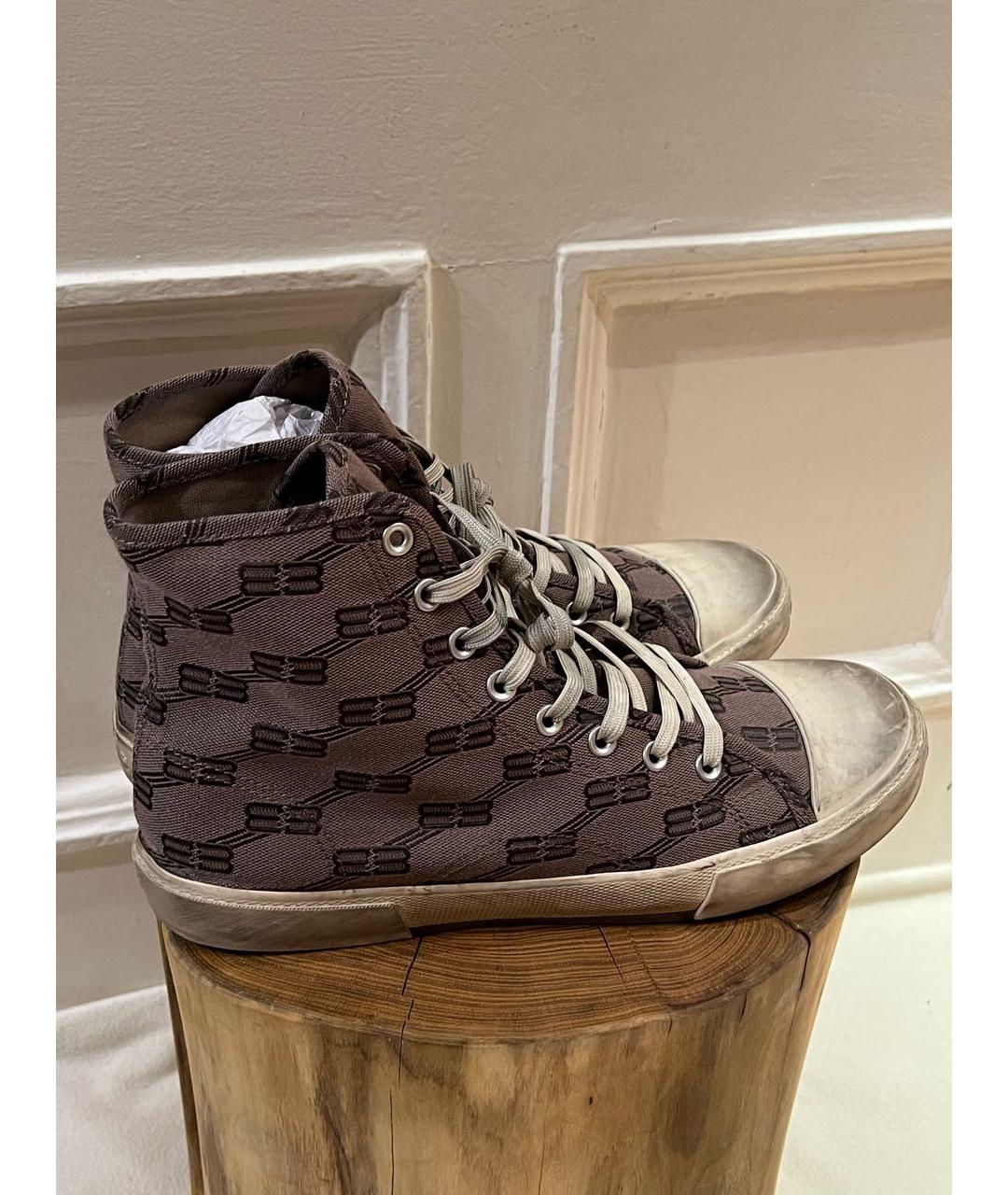 BALENCIAGA Коричневые текстильные высокие кроссовки / кеды, фото 3