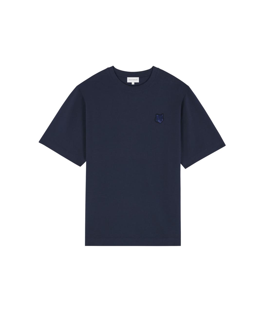 MAISON KITSUNE Темно-синяя хлопковая футболка, фото 1