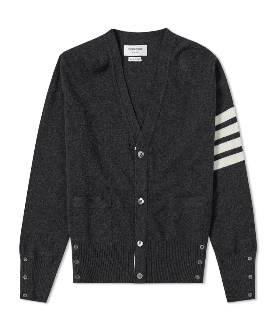 THOM BROWNE Серый шерстяной кардиган, фото 1
