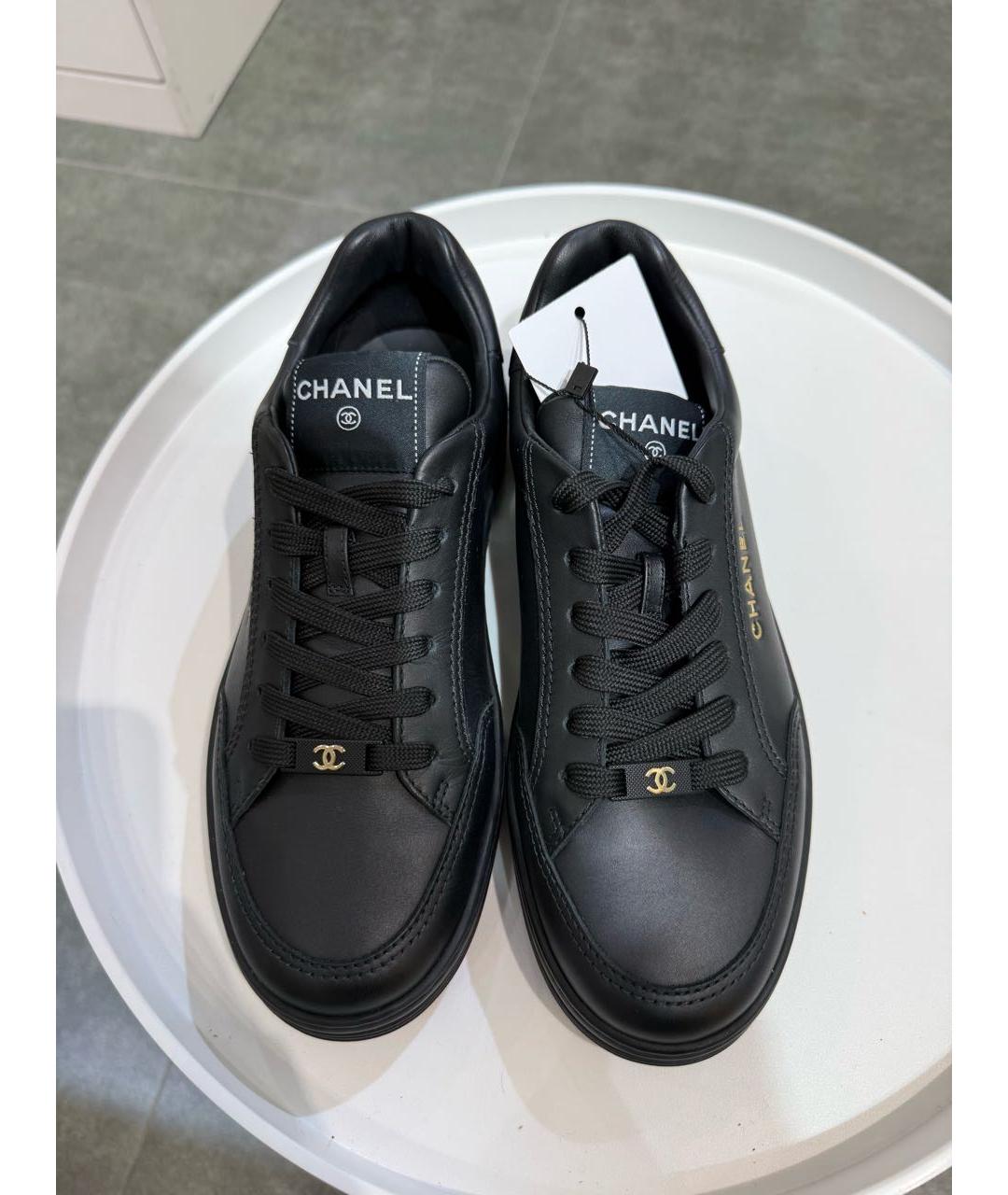 CHANEL Черные кожаные кеды, фото 3