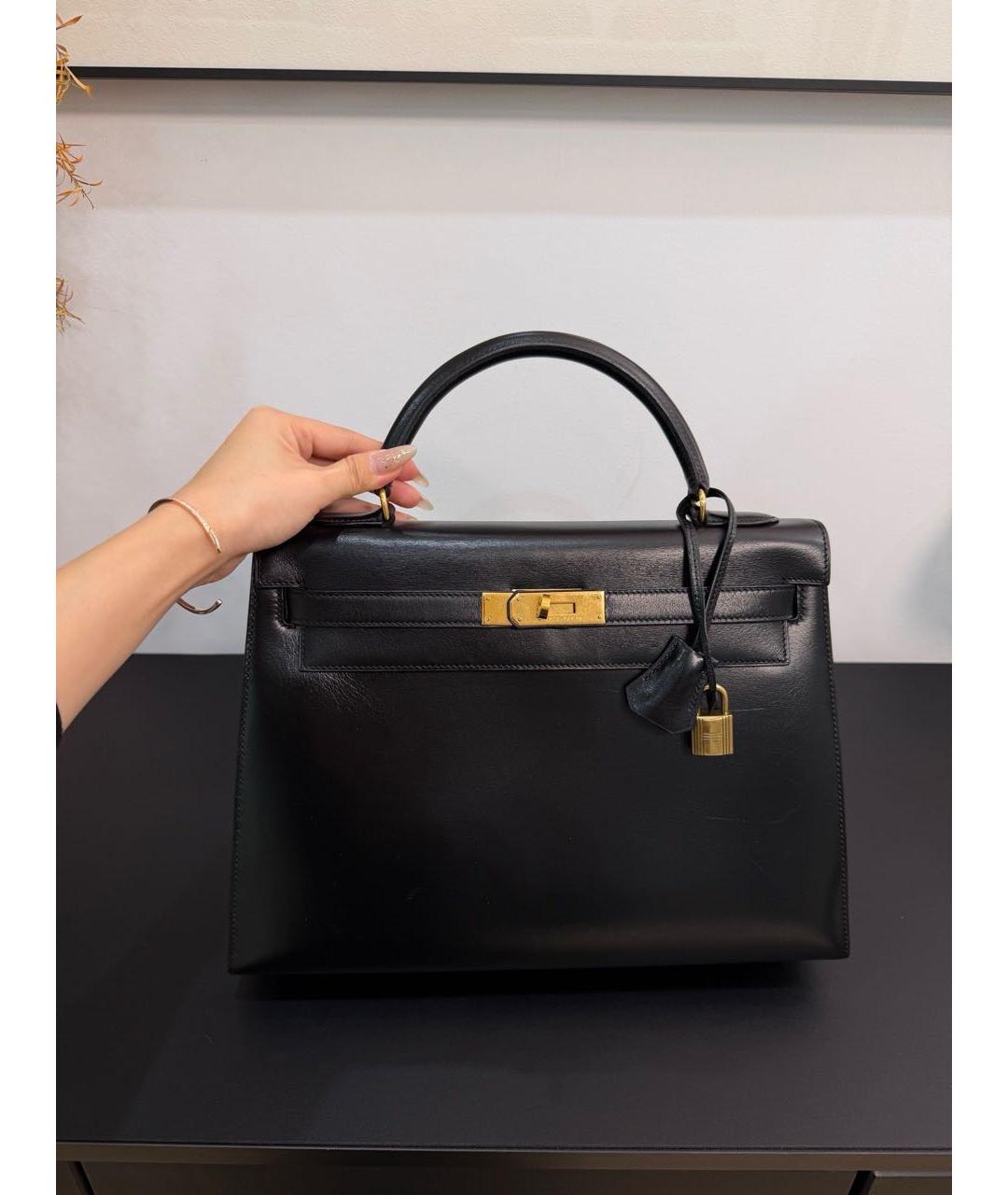 HERMES Черная кожаная сумка с короткими ручками, фото 2