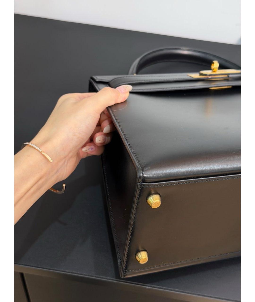 HERMES Черная кожаная сумка с короткими ручками, фото 8