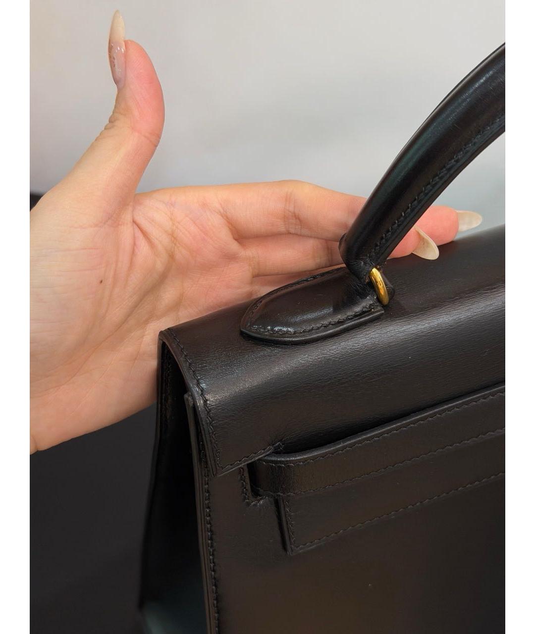 HERMES Черная кожаная сумка с короткими ручками, фото 6