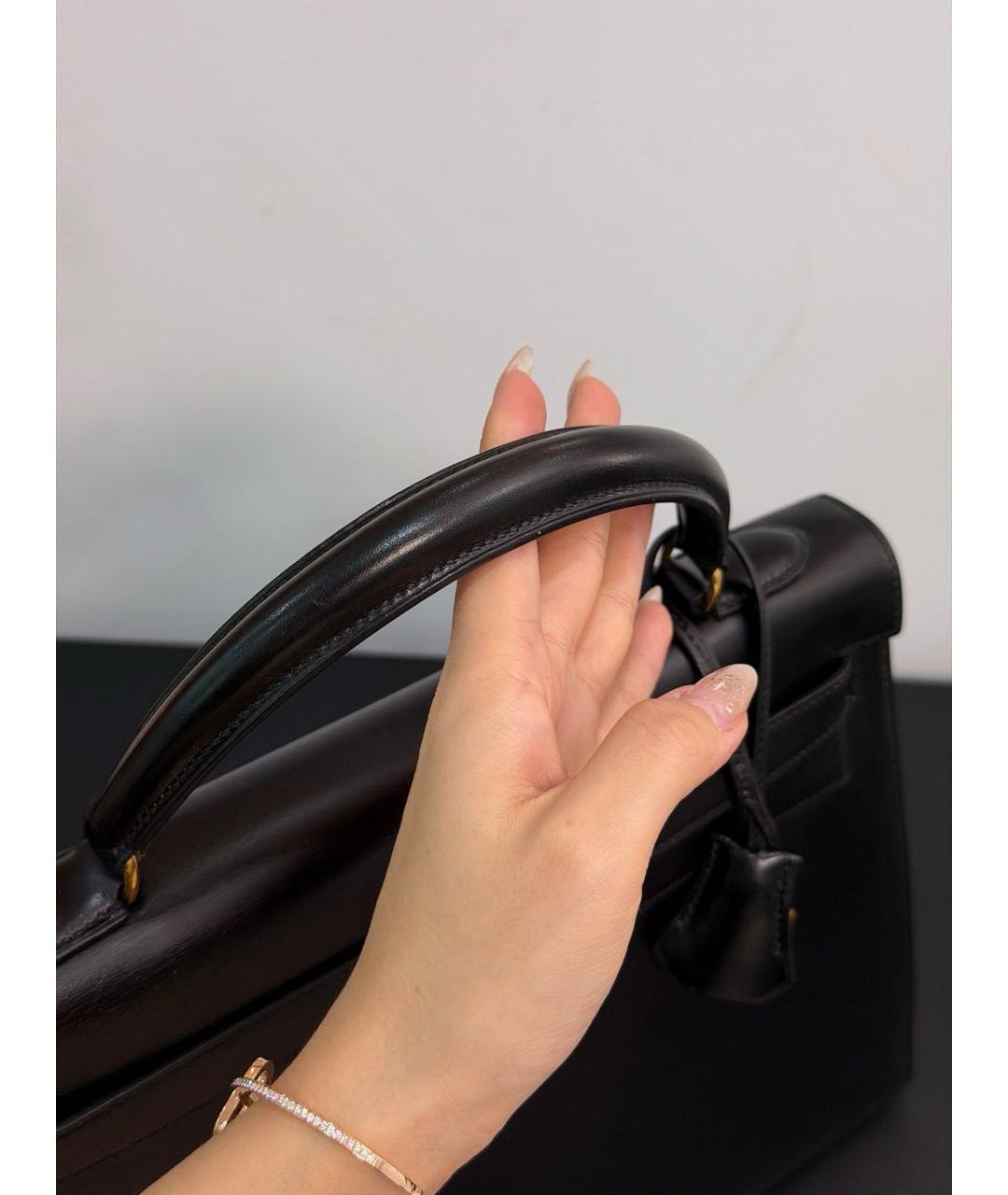 HERMES Черная кожаная сумка с короткими ручками, фото 4
