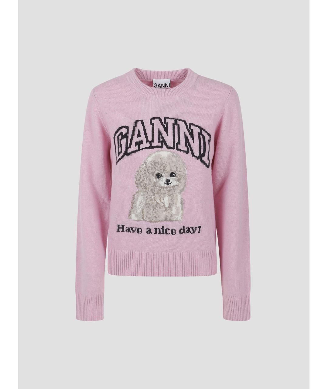GANNI Розовый шерстяной джемпер / свитер, фото 4