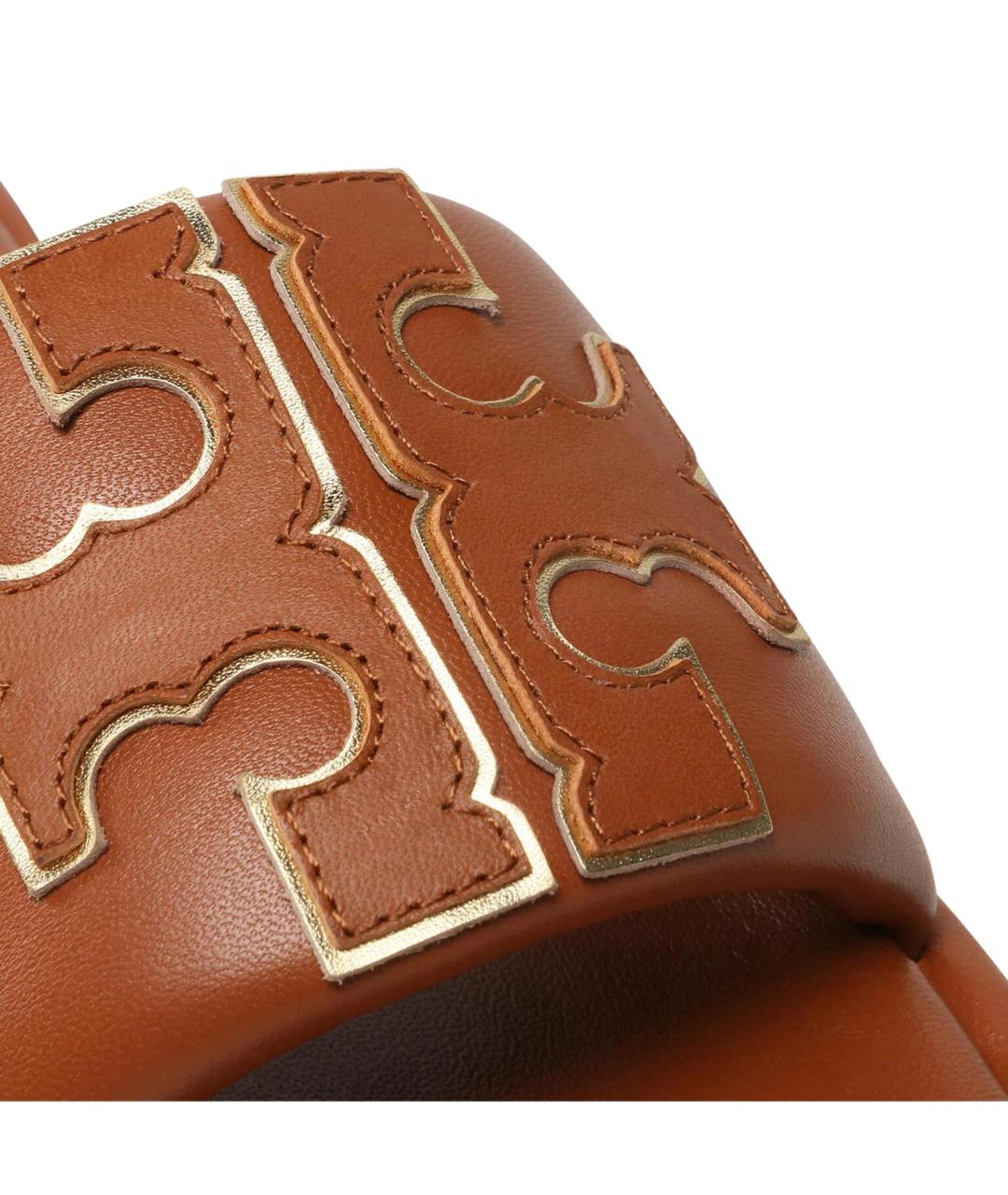 TORY BURCH Коричневые кожаные шлепанцы, фото 4