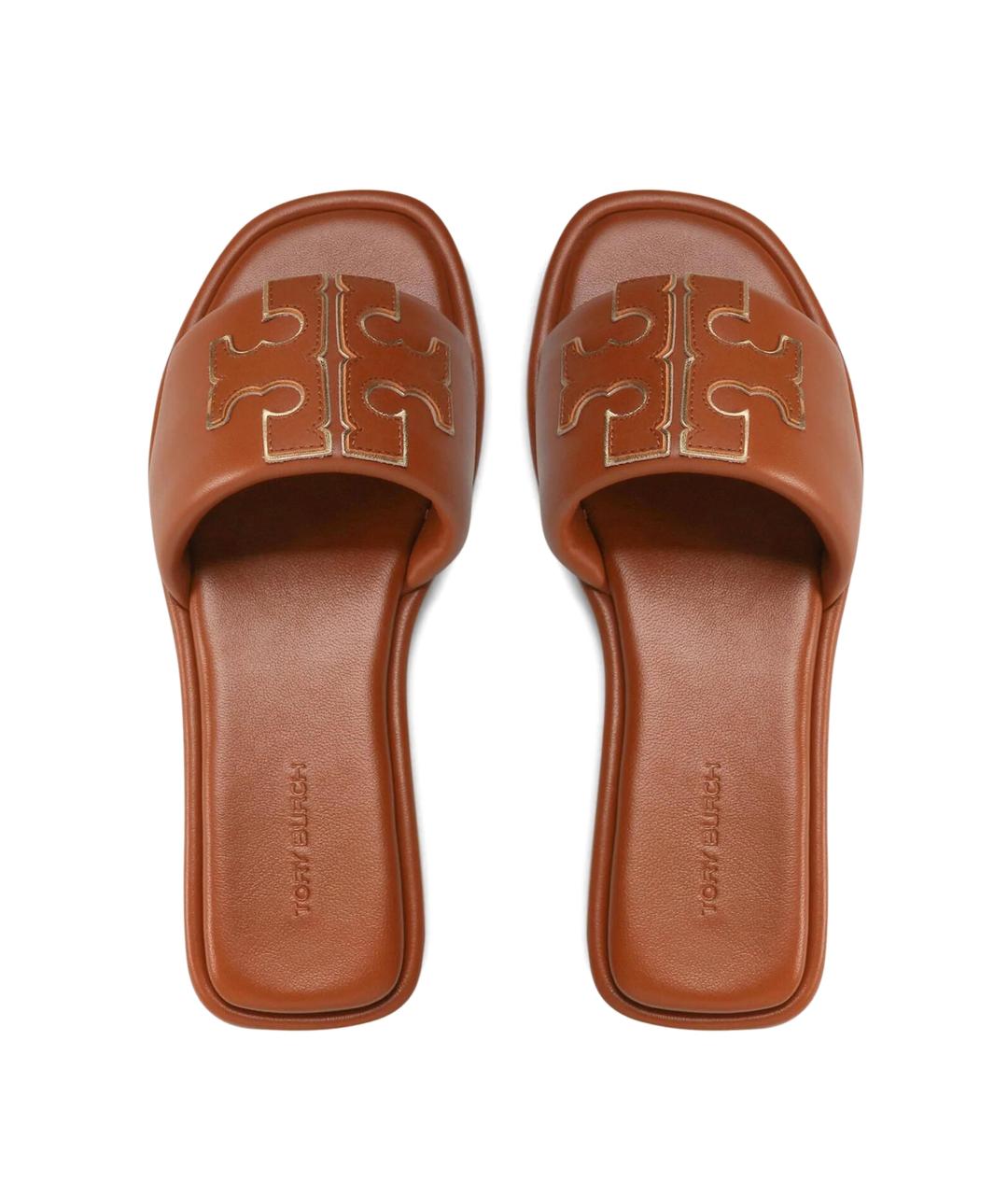 TORY BURCH Коричневые кожаные шлепанцы, фото 3