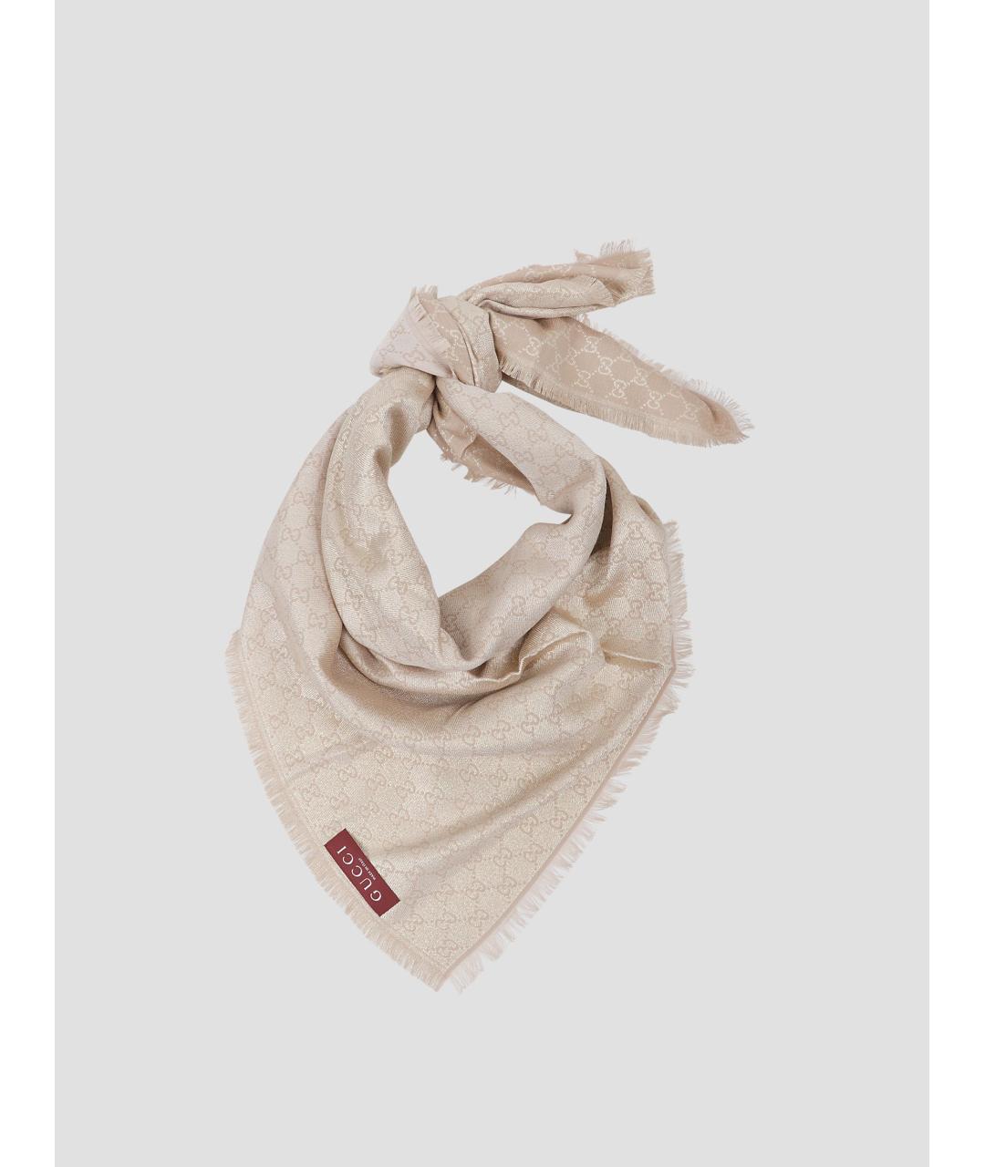 GUCCI Бежевый шерстяной шарф, фото 4