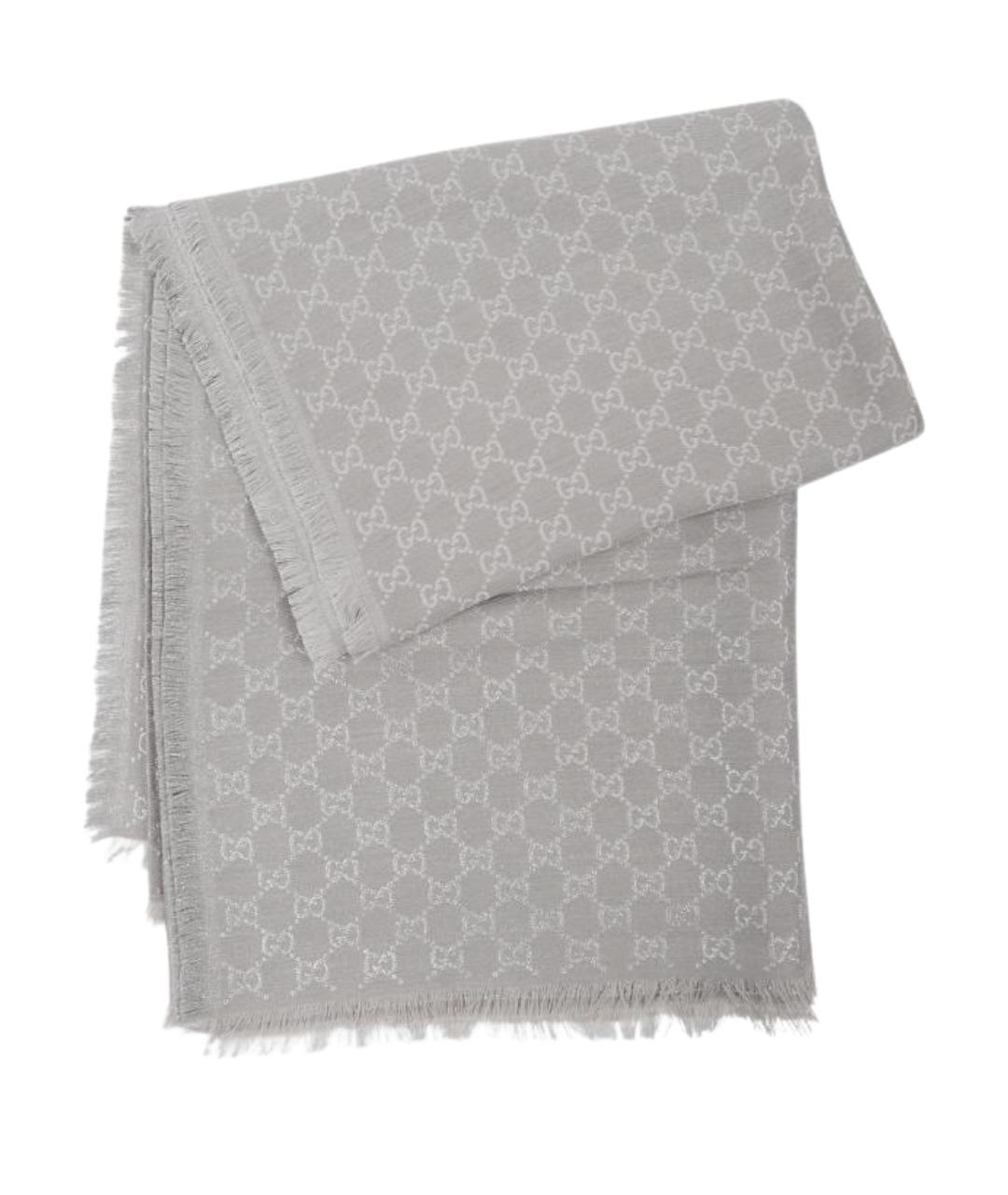 GUCCI Серый шерстяной шарф, фото 1