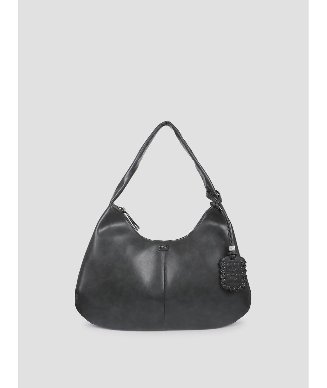 GANNI Серая кожаная сумка с короткими ручками, фото 4