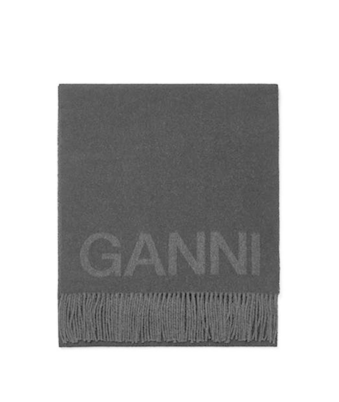 GANNI Черный шерстяной шарф, фото 1