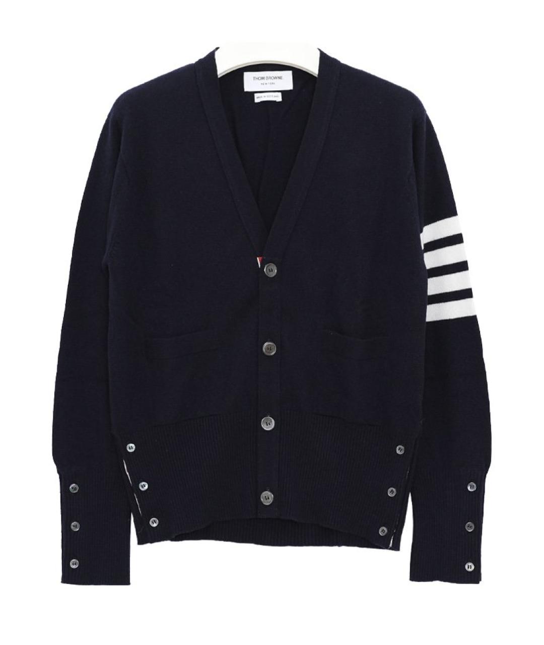 THOM BROWNE Темно-синий шерстяной кардиган, фото 1