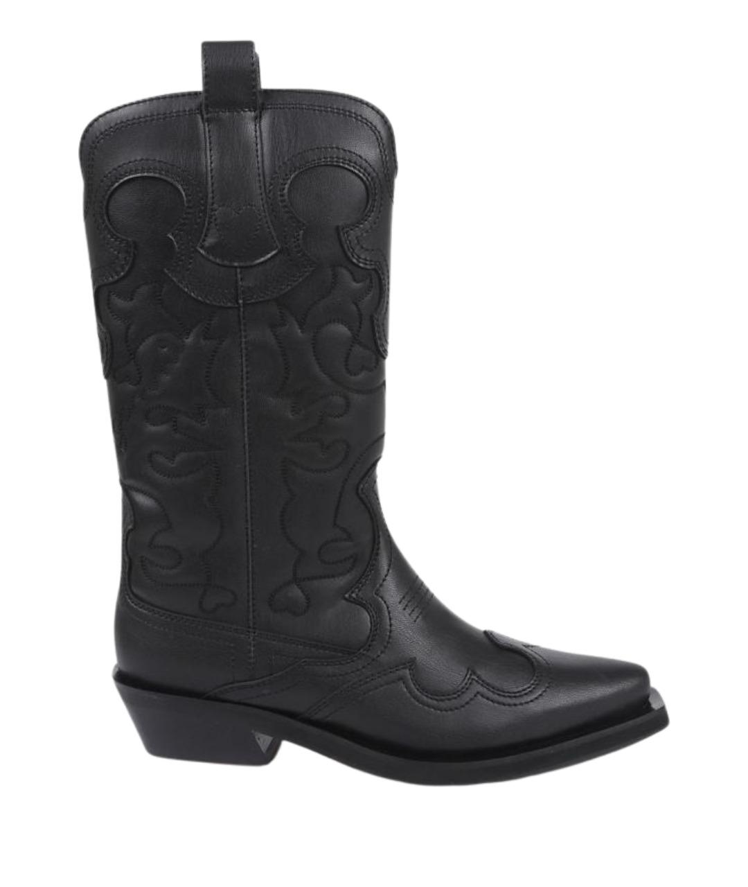 GANNI Черные кожаные полусапоги, фото 1