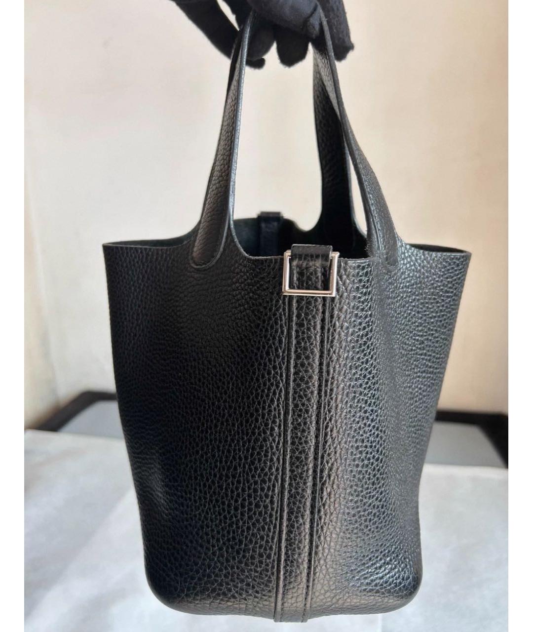 HERMES Черная кожаная сумка с короткими ручками, фото 2