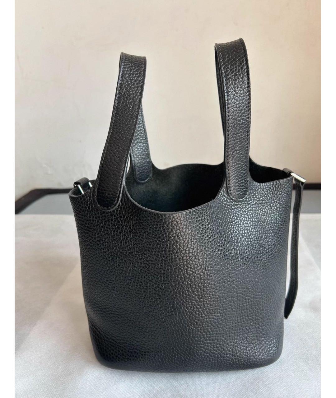 HERMES Черная кожаная сумка с короткими ручками, фото 6