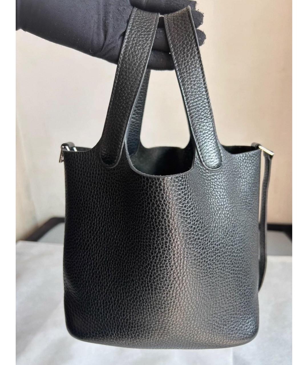 HERMES Черная кожаная сумка с короткими ручками, фото 5