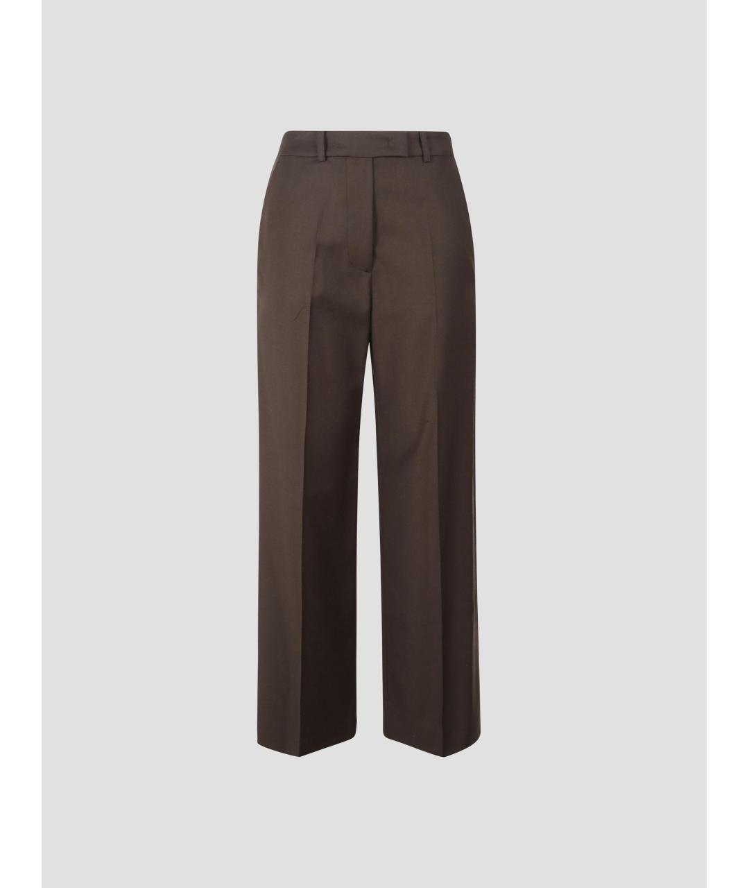 THE FRANKIE SHOP Коричневые шерстяные прямые брюки, фото 4