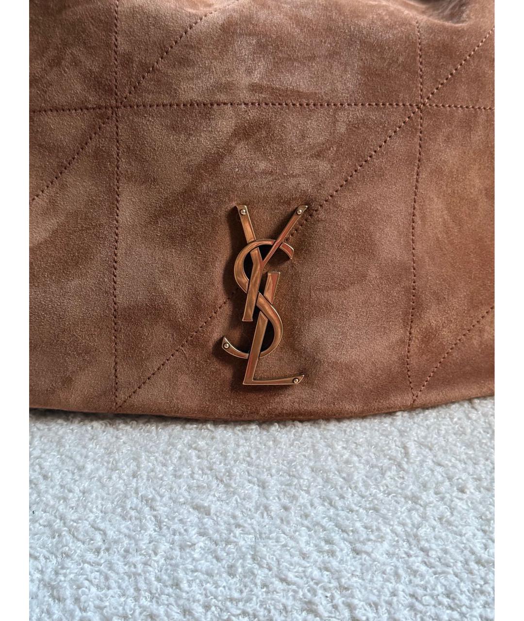 SAINT LAURENT Коричневая замшевая сумка с короткими ручками, фото 4