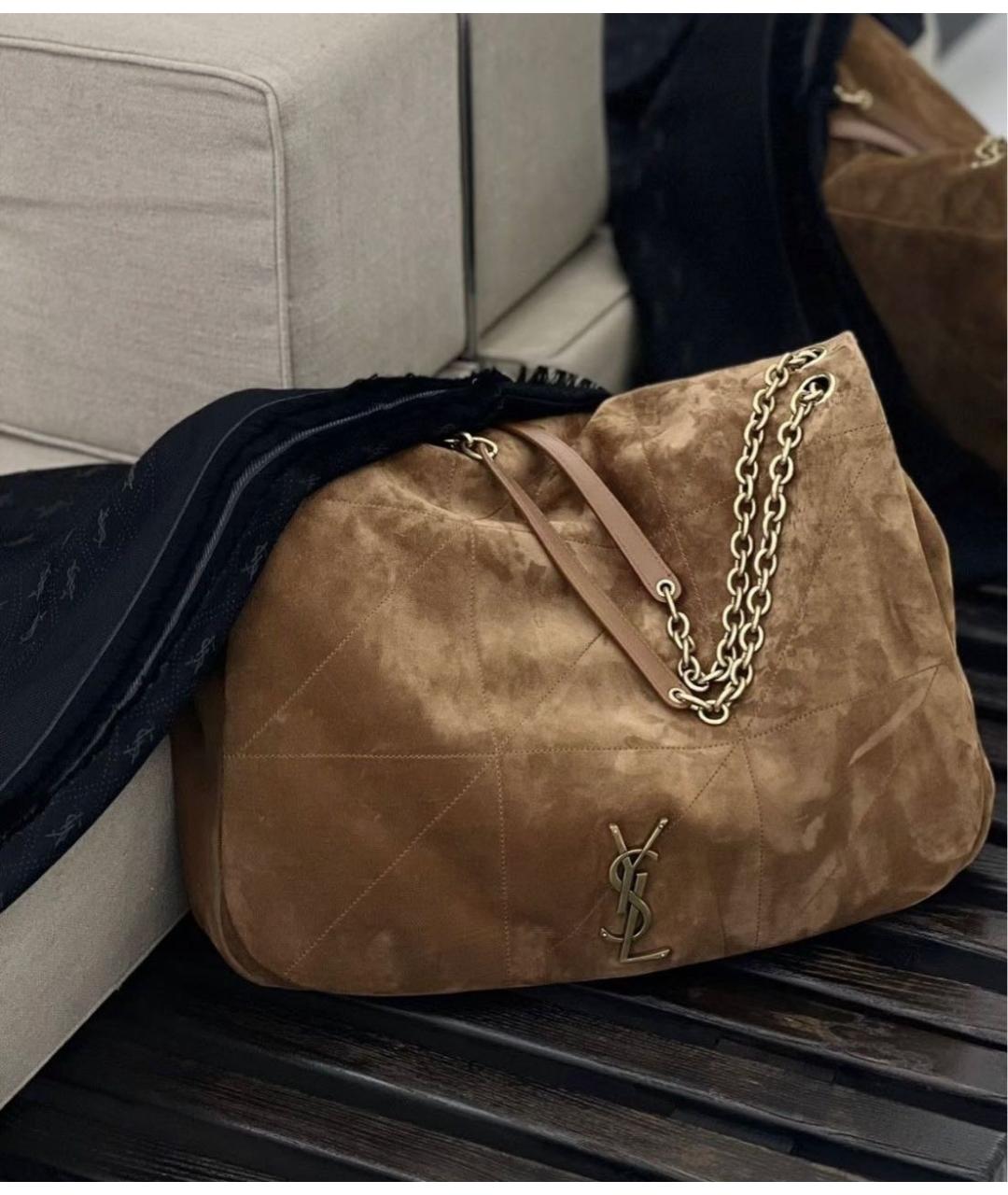 SAINT LAURENT Коричневая замшевая сумка с короткими ручками, фото 7